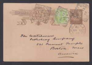 South Australia 1903 MORPHETT VALE Squared Circle Postal Stationery Card to USA