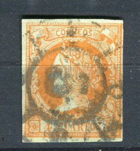 SPAIN; 1860 classic Isabella Imperf issue fine used Shade of 4c. + Postmark