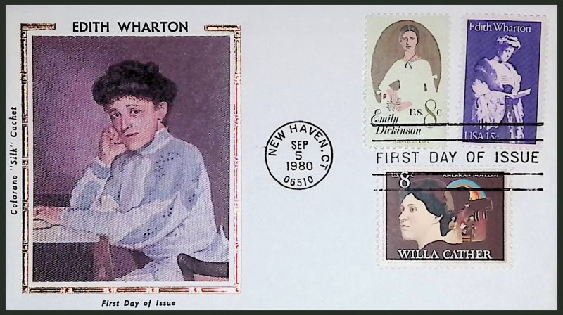 U.S.A. Sc#1832 COMBO Edith Wharton Colorano Silk Cachet (1980) FDC