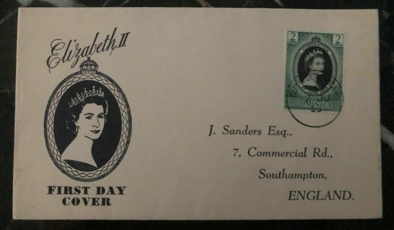 1953 Dominica QE 2 Coronation First Day Cover Queen Elizabeth FDC To England