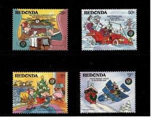 Redonda 1986 - Disney Christmas - Hans Christian Andersen - Set of 4 Stamps MNH