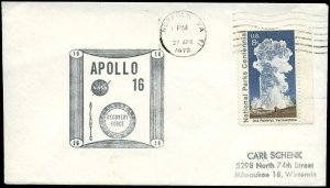 4/27/72 Apollo-16 Atlantic Recovery Force Stamped Cachet Norfolk, VA