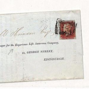 NN203 GB SCOTLAND 1845 Glasgow Edinburgh*Experience Life* Insurance 1d Red Cover