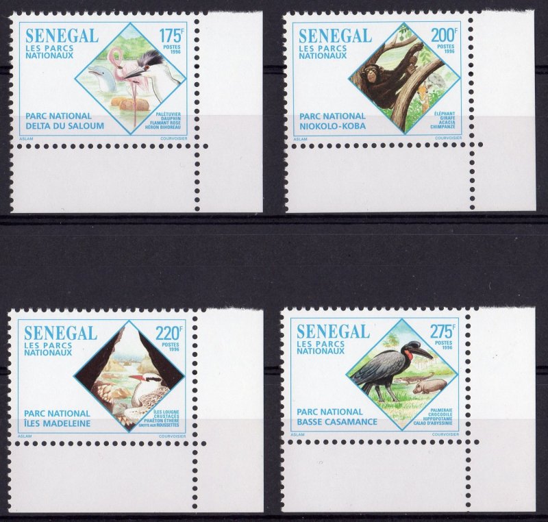 Senegal 1996 Sc# 1209/1212 NATIONAL PARKS BIRDS-FAUNA  Set (4) MNH