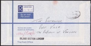 GB 1992 Official GPO registered airmail cover to Vanuatu...................B2627