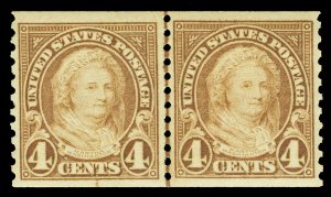 Scott 601 1923 4c Martha Washington Coil Issue Joint Line Pair VF LH Cat $27.50