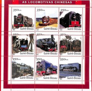 A0872 -  GUINEA-BISSAU - ERROR   MISSPERF SHEET - TRANSPORT Chinese Trains 2001