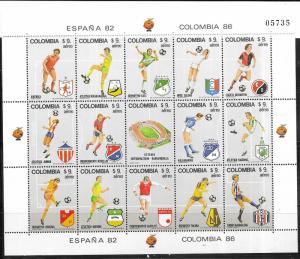 Colombia  #C720   $9  Soccer Sheet of 15  (MNH)  CV$10.00