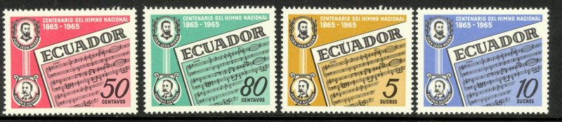 ECUADOR 1965 NATIONAL ANTHEM Anniversary Set Scott Nos. 734-737 MNH