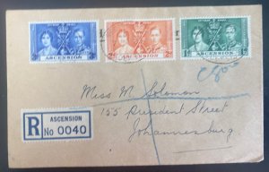 1937 Ascension First Day Cover To South Africa King George VI Coronation FDC