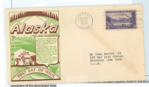 US 800 1937 First Day Cover; Juneau Alaska