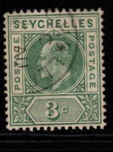 SEYCHELLES SG61a 1906 3c DULL GREEN DENTED FRAME FINE USED