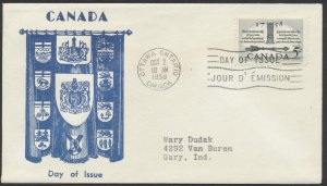 1958 #382 1st Elected Assembly FDC Cachet Craft Coat of Arms GP Cachet Ottawa