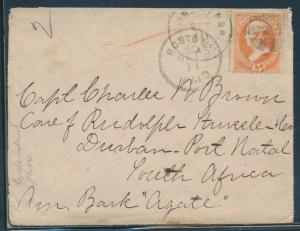 #163 ON 1882 COVER TO DURBAN PORT NATAL, SO. AFRICA CORK CANCEL CV $340 BU9164