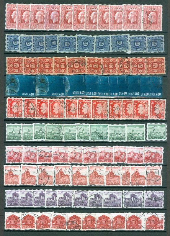 Norway. Lot. 100 Stamp. Bulk. Used. 10 x 10 Stamp. King, Buildings, Fish,Flowers