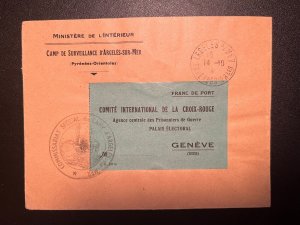 1948 France Ministry of the Interior Interment Camp Cover to Geneva Switzerland