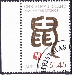 CHRISTMAS ISLAND 2008 QEII $1.45 Chinese New Year-Year of the Rat SG632 FU wi...