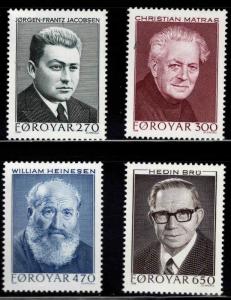 FAROE ISLANDS Scott 175-178 MNH** 1988 Famous Writer set