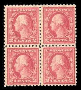 United States, 1910-30 #463 Cat$20, 1916 2c carmine, block of four, hinge rem...