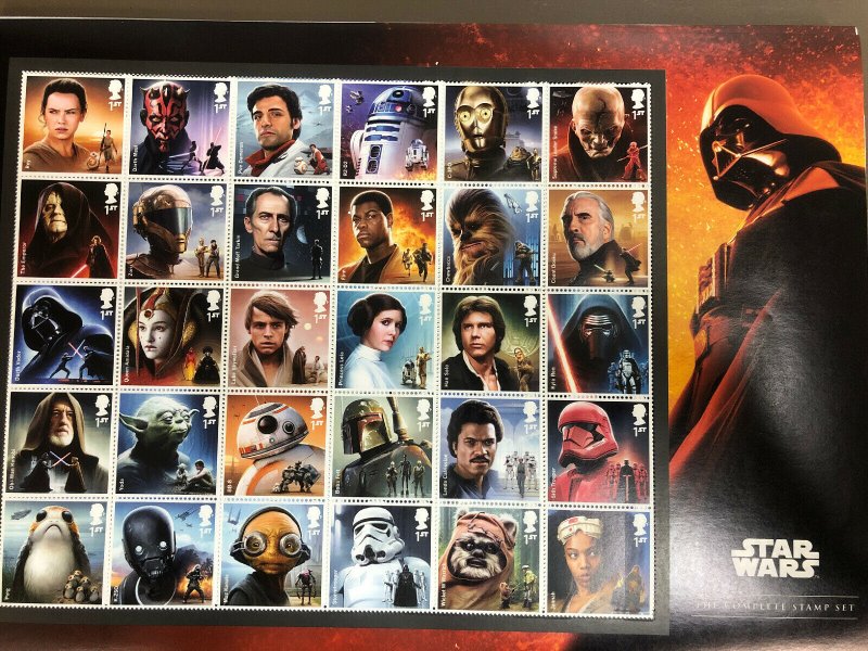 2019 Star Wars Great Britain Complete Stamp Set of 30 MNH 