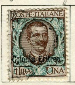 ITALIAN ERITREA;  1903 early classic Emmanuel Optd. issue fine used 1L. value