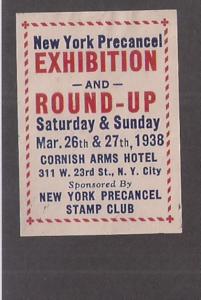 NYC Precancel Exhibition 1938 label Cornish Arms Hotel