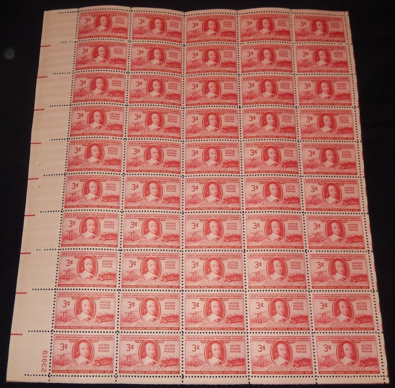 MALACK 971 3c Volunteer Fireman, Full Sheet, F/VF OG..MORE.. sheet971