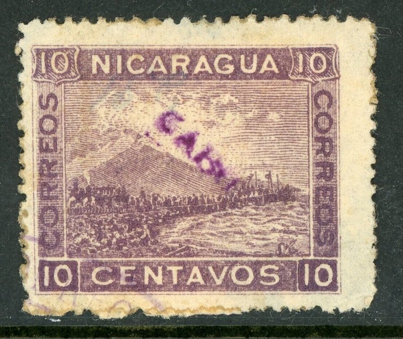 Nicaragua 1904 Cabo 10¢ Violet Momotombo Litho Sc 2L8 VFU F780 ⭐⭐⭐⭐⭐⭐ 