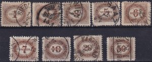 Sc #J1 / J9  Austria 1894 - 1895 used postage due complete set CV $97.65
