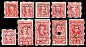 Scott R586//R610 1952 1c-$20.00 Dated Red Documentary Revenues Used F-VF