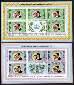 Antigua 1973 - Princess Anne Overprint - 2 Sheets of 5 Stamps Scott #323-4 - MNH