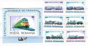 ROMANIA Sc 2933-9 NH SET+SOUVENIR SHEET OF 1979 - TRAINS