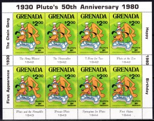 Grenada 1981 Sc#1031 PLUTO DISNEY CHARACTER MINI-SHEETLET (8) MNH