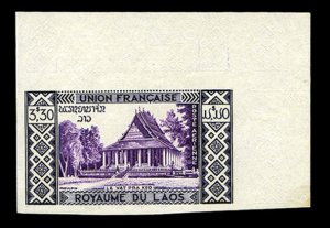 Laos #C1var (YT PA1a) Cat€60, 1952 3.30pi Wat Pra Keo, imperf. corner sheet...