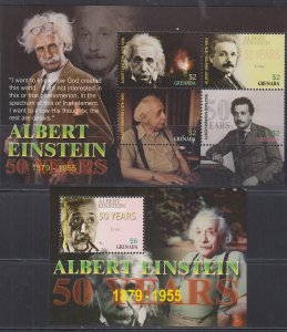 GRENADA Sc # 3517-8 CPL MNH SHEET of 4 + S/S 50th ANN DEATH of ALBERT EINSTEIN