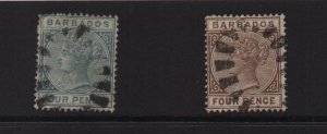 Barbados 1882/1885 SG97, SG98 both used