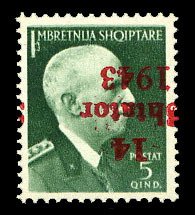 German WWII Occupation, Albania #Mi. 4K Cat€250, 1943 5k green, surcharge i...