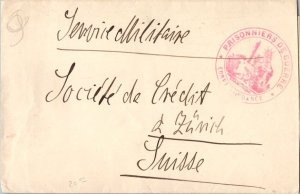 France Prisoners of War Free Mail c1917 to Zurich, Switzerland with Prisonnie...
