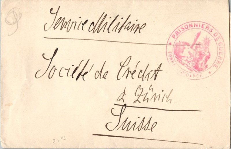 France Prisoners of War Free Mail c1917 to Zurich, Switzerland with Prisonnie...