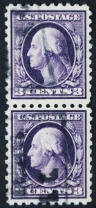 U.S. Used #426 3c Washington Pair, XF. Face-Free Cancel. Vivid Color. A Gem!