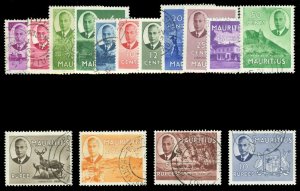 Mauritius 1950 KGVI set complete very fine used. SG 276-290. Sc 235-249.