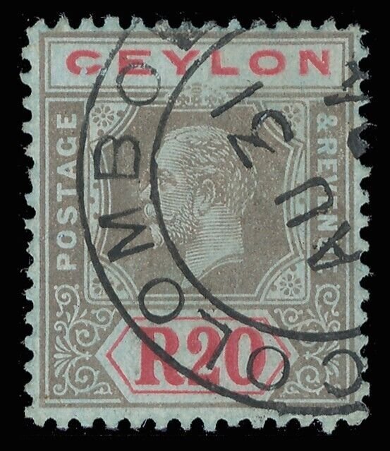 Ceylon 1924 KGV 20r black & red/blue (Die I) very fine used. SG 319. Sc 214.