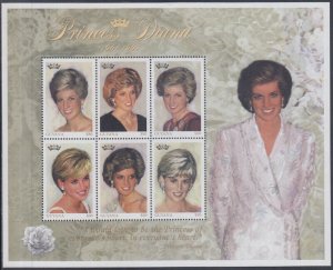 GUYANA Sc# 3234a-f S/S of 6 DIFF PRINCESS DIANA - IN MEMORIUM