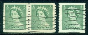 CANADA SCOTT # 331 PAIR AND SINGLE, USED, ONE STAMP FAULTY, GREAT PRICE!