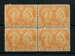 #51 ONE cent Jubilee block of 4 F+ 2xMNH, 2xMH Cat$320 Canada mint 