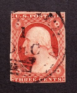 US 10a 3c Washington Used with 3 3/4 Margins F-VF SCV $160