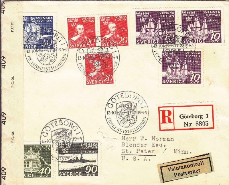 1944, Goteborg, Sweden to St. Peter, MN, Censored, See Remark (C3090)