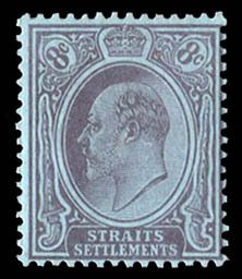 Straits Settlements #108 Cat$86.25, 1903 8c violet, lightly hinged