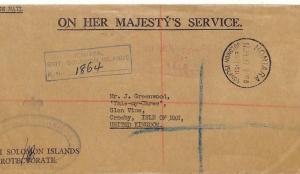 QQ132 1957 Honiara Solomon Islands Crosby Isle Of Man UK Cover {samwells-covers}