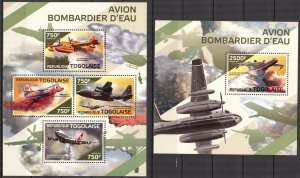 Togo 2014 Military Aviation Bombers Sheet + S/S MNH